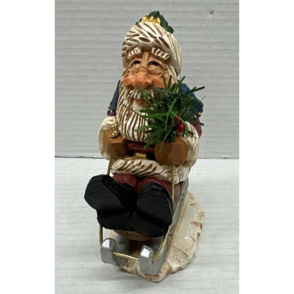 David Frykman Santa On Sled With Tree Vintage 1998 Figure DF1323 folk art xmas